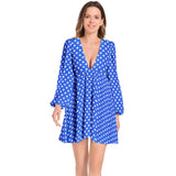 Polkadots Lantern Sleeve Deep V-Neck Short Dress - Objet D'Art