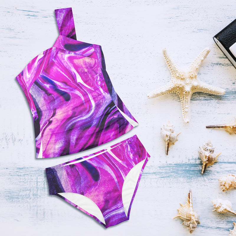 print pexels-anni-roenkae-3109807 Women's One Shoulder Backless Swimsuit (Model S44) - Objet D'Art