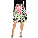 leopard rose print 2 Melete Pleated Midi Skirt (Model D15) - Objet D'Art