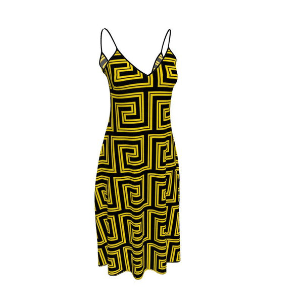 Golden Greek Key Sleeveless Midi Dress - Objet D'Art