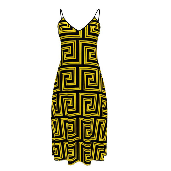 Golden Greek Key Sleeveless Midi Dress - Objet D'Art