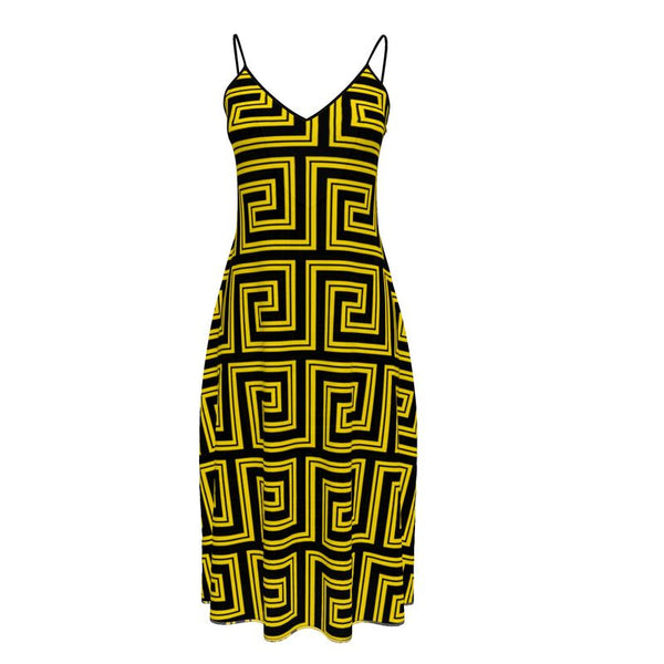 Golden Greek Key Sleeveless Midi Dress - Objet D'Art
