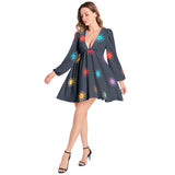 Suns of the Universe Lantern Sleeve Deep V-Neck Short Dress - Objet D'Art