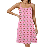 raspberry pink print Drawstring Neck Sleeveless Dress (Model D68)