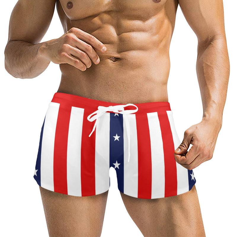 stars and stripes print 2 Men's Swim Trunks with Zipper Pocket (Model L71) - Objet D'Art