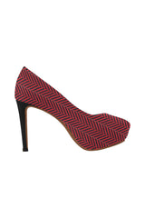 Crimson Herringbone Women's High Heels (Model 044) - Objet D'Art