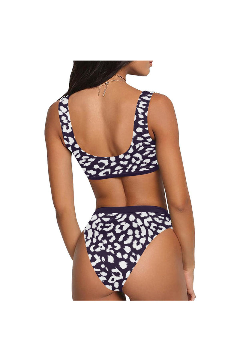 Purple Leopard Print Sport Top & High-Waisted Bikini Swimsuit - Objet D'Art