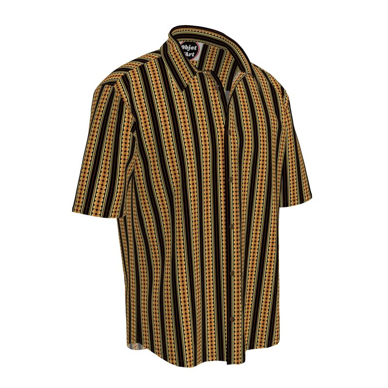 Gold Accented Striped Mens Short Sleeve Shirt - Objet D'Art