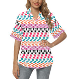 color geo print 7AA All Over Print Hawaiian Shirt for Women (Model T58) - Objet D'Art