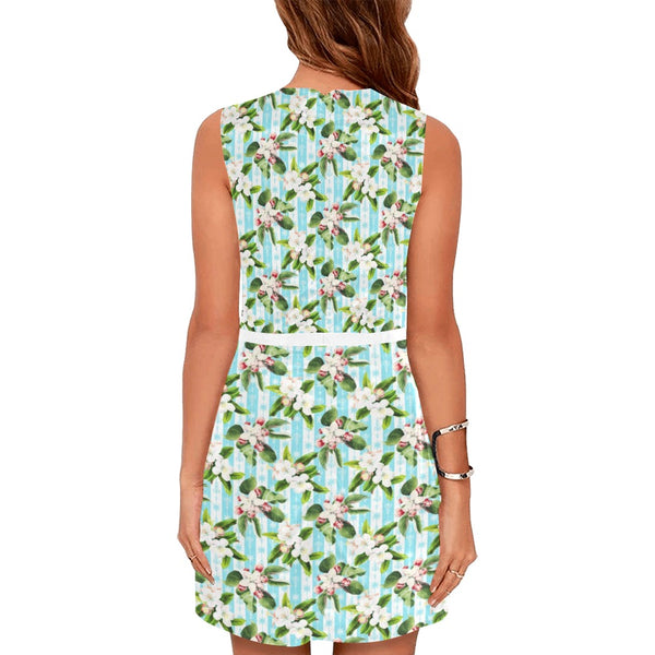 apple blossom print striped arrow Eos Women's Sleeveless Dress (Model D01) - Objet D'Art