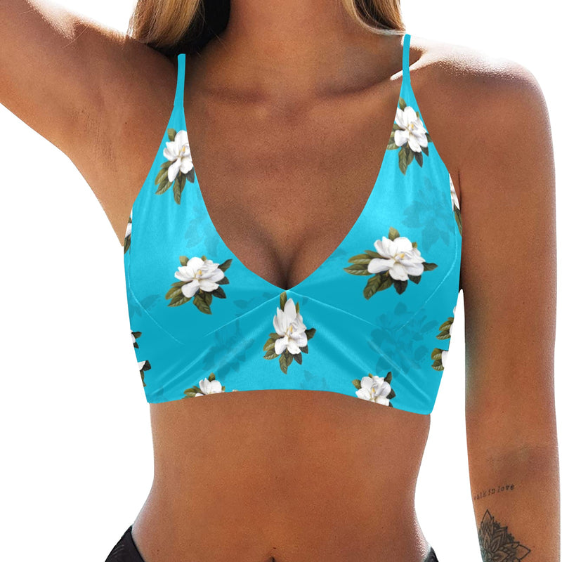 mag blue sil print Crop Bikini Top (Model S40) - Objet D'Art