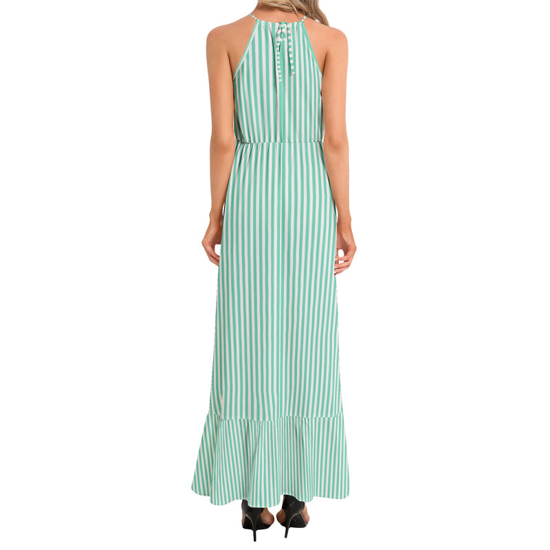 Ruffle Hem Halter Neck Maxi Dress - Objet D'Art