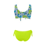 bright neon green print Bow Tie Front Bikini Swimsuit (Model S38) - Objet D'Art