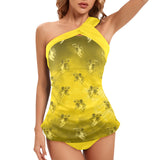 gold solid print 2 Women's One Shoulder Backless Swimsuit (Model S44) - Objet D'Art