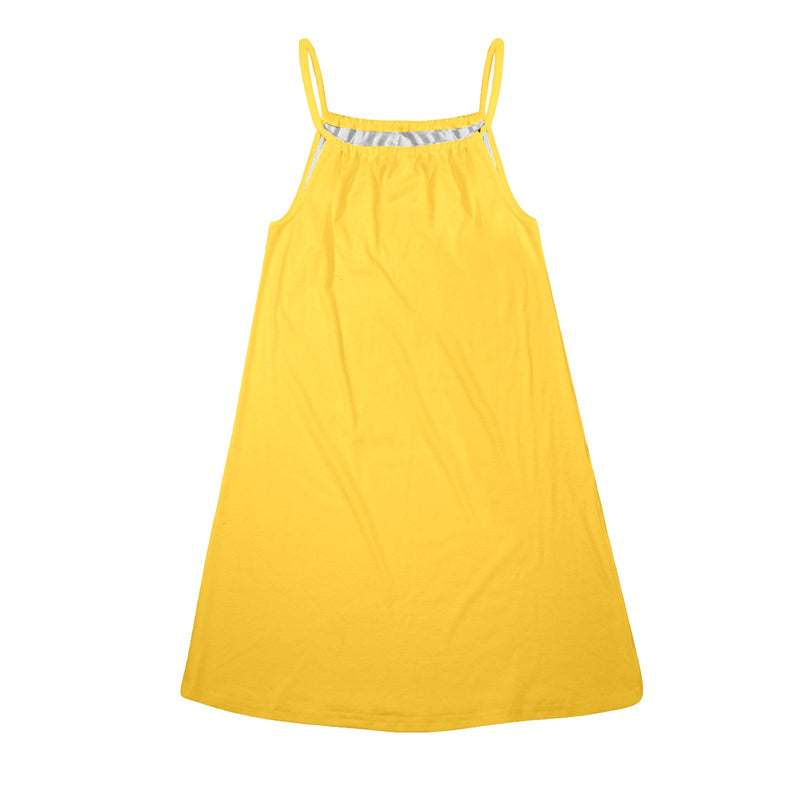 barbados gold print Drawstring Neck Sleeveless Dress (Model D68) - Objet D'Art