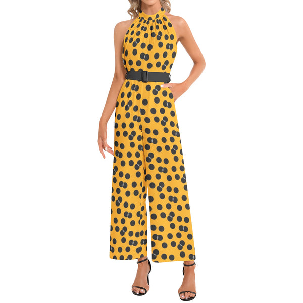 Halter Neck Buckle Belted Jumpsuit - Objet D'Art