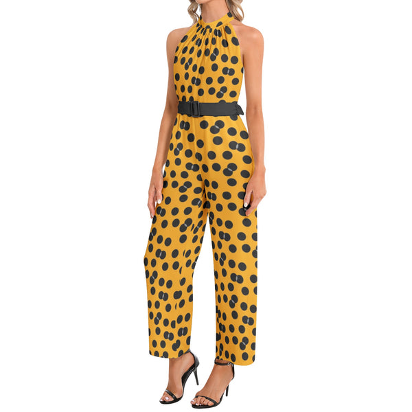 Halter Neck Buckle Belted Jumpsuit - Objet D'Art