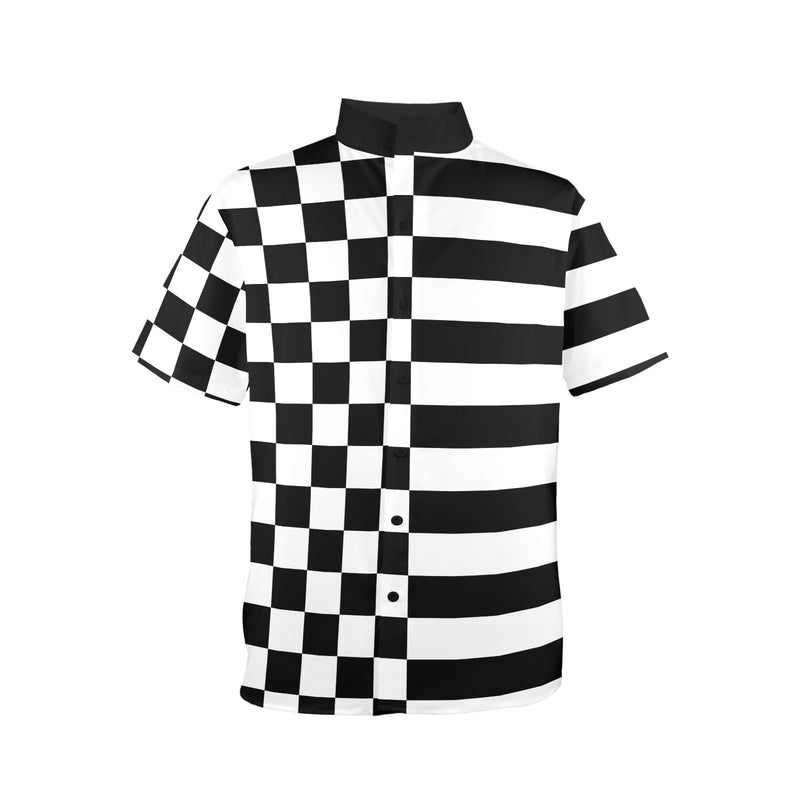 black 2 9k Men's Stand-Up Collar Short Sleeve Shirt - Objet D'Art