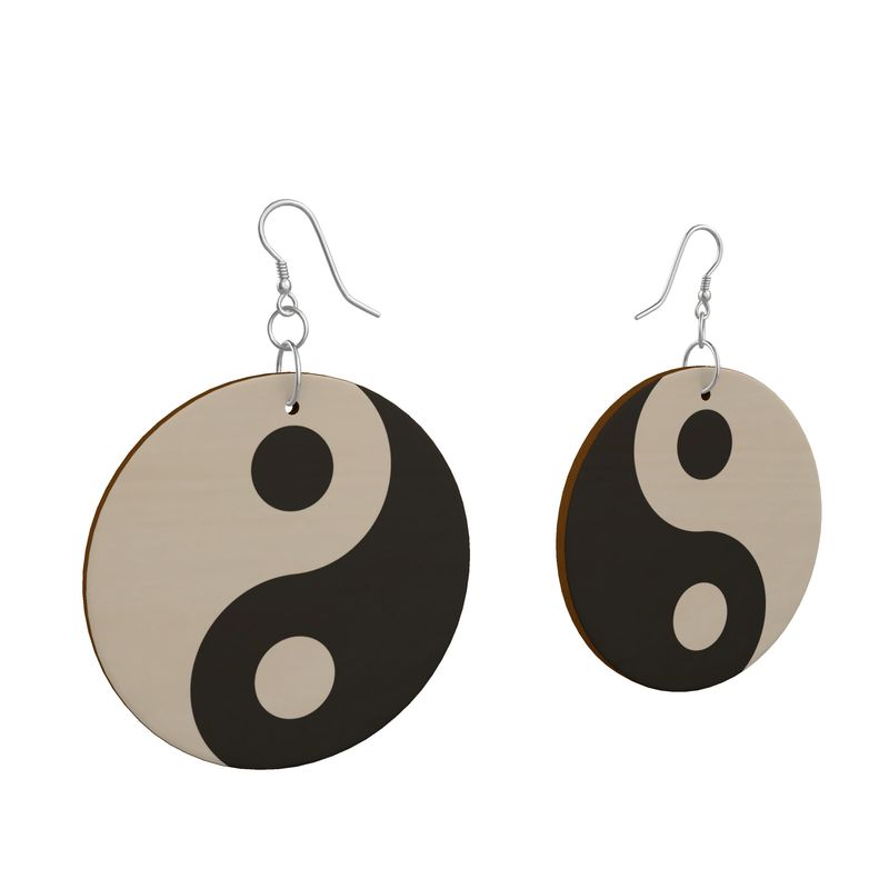 Yin and Yang Wooden Earrings - Objet D'Art