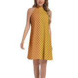 Two-tone Checkered Tie Back Halter Neck Flared Dress - Objet D'Art