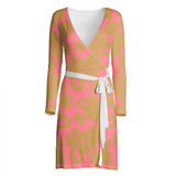 Dark Pink and Green Paisley Wrap Dress - Objet D'Art