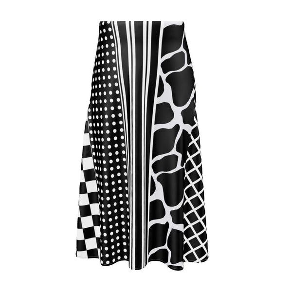 Black and White Eclectic Print Midi Skirt - Objet D'Art