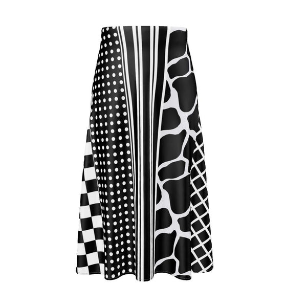 Black and White Eclectic Print Midi Skirt - Objet D'Art