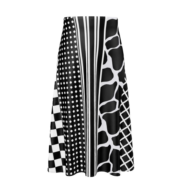 Black and White Eclectic Print Midi Skirt - Objet D'Art