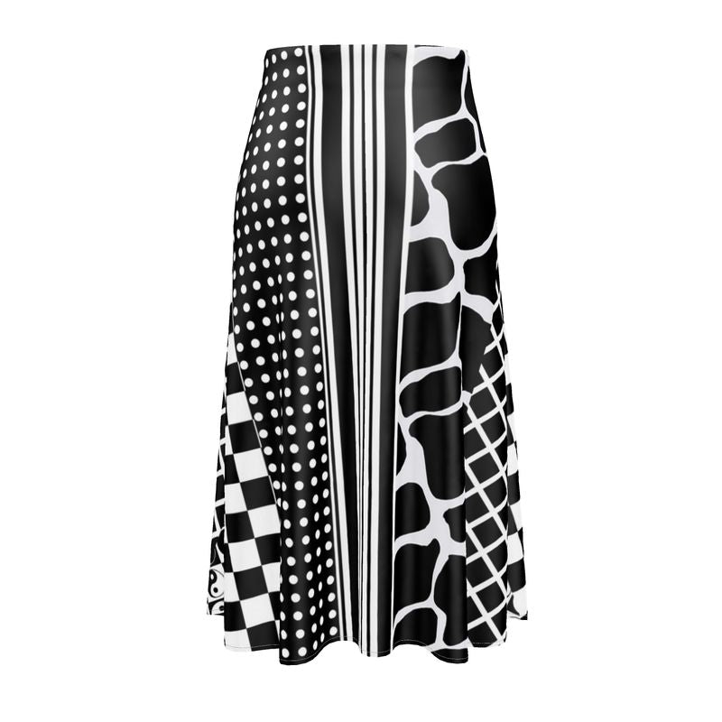 Black and White Eclectic Print Midi Skirt - Objet D'Art