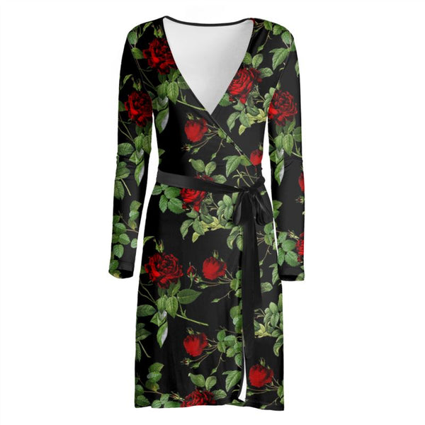 Rose Print Wrap Dress - Objet D'Art