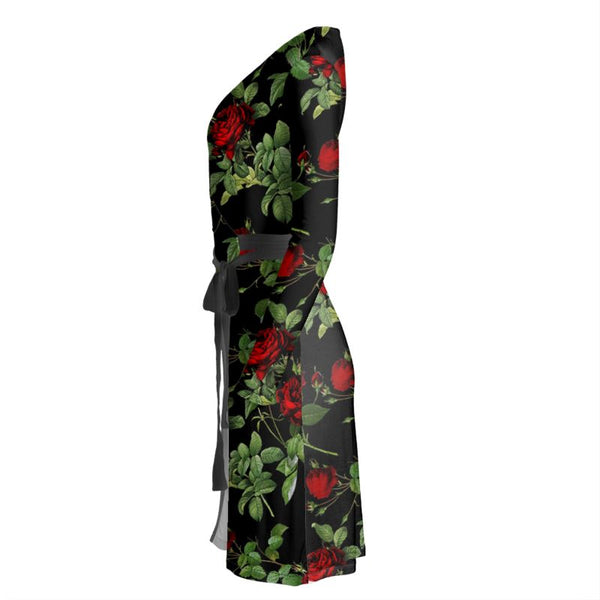 Rose Print Wrap Dress - Objet D'Art