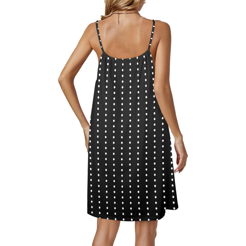 dotted line print Drawstring Neck Sleeveless Dress (Model D68) - Objet D'Art