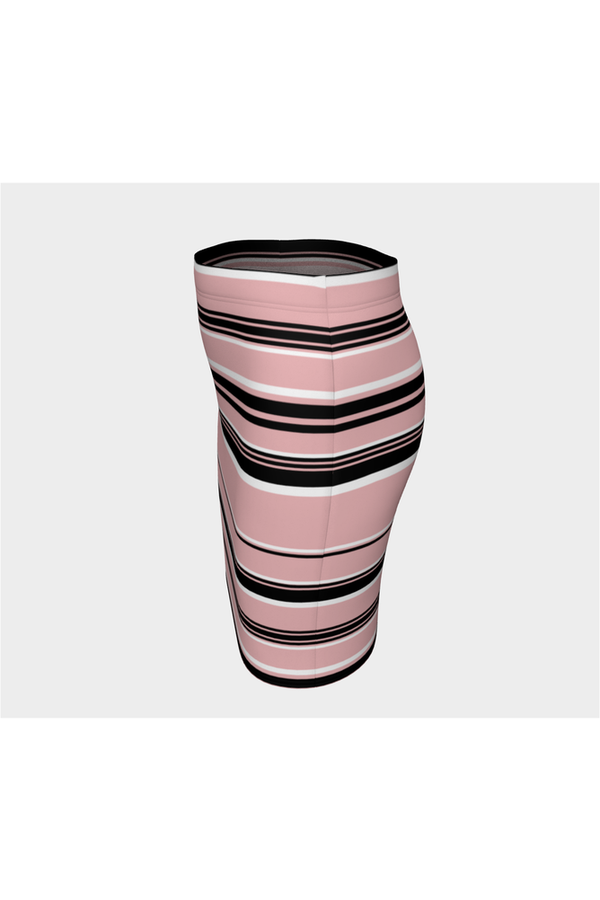 Pressed Rose & Black and White Stripes Fitted Skirt - Objet D'Art