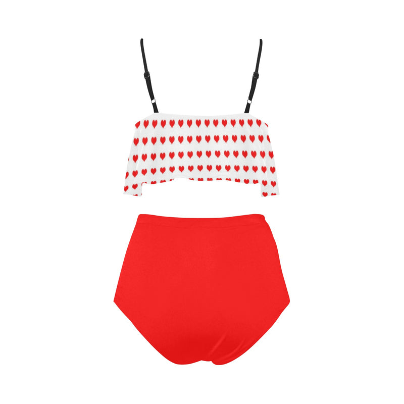 pure red print High Waisted Ruffle Bikini Set (Model S13) - Objet D'Art