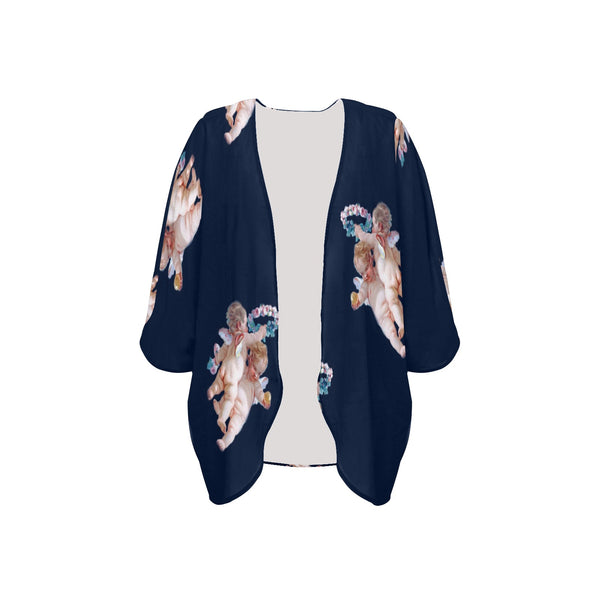 cheribum navy blue print 5 Women's Kimono Chiffon Cover Up (Model H51) - Objet D'Art