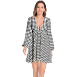 Lantern Sleeve Deep V-Neck Short Dress - Objet D'Art