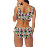 colorful hex swimwear print Bow Tie Front Bikini Swimsuit (Model S38) - Objet D'Art