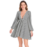 Lantern Sleeve Deep V-Neck Short Dress - Objet D'Art
