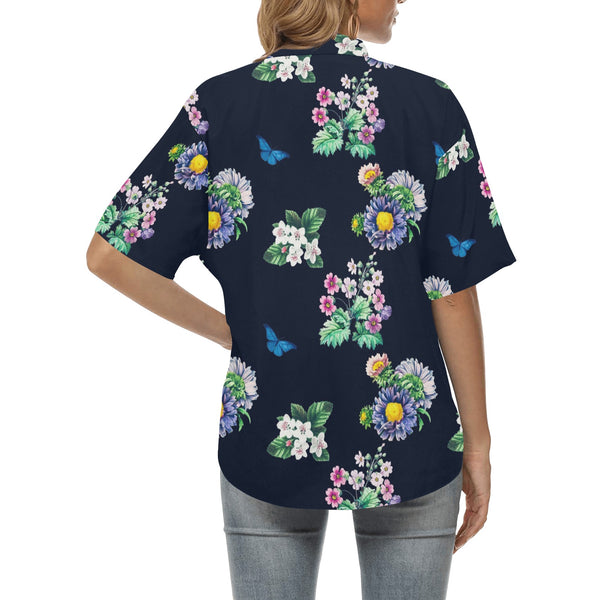 floral print butterfly 4 All Over Print Hawaiian Shirt for Women (Model T58) - Objet D'Art