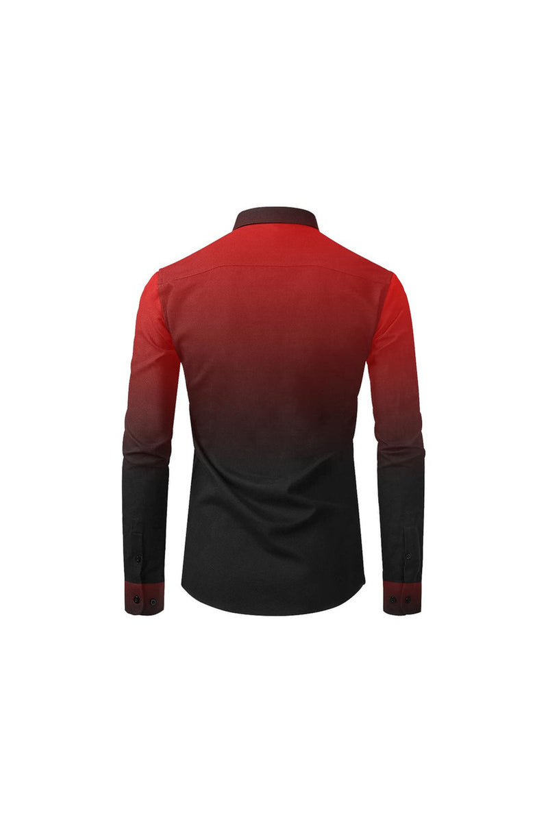 Fade Red to Black Men's All Over Print Casual Dress Shirt | Objet D'Art Fade Red to Black Men's All Over Print Casual Dress Shirt | Objet D'Art