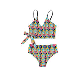 colorful hex swimwear print Knot Side Bikini Swimsuit (Model S37) - Objet D'Art