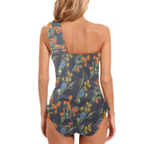 gray wildflowr africa Women's One Shoulder Backless Swimsuit (Model S44) - Objet D'Art