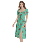 M Kemp Dahlia Puff Sleeve Split Thigh Midi Dress - Objet D'Art