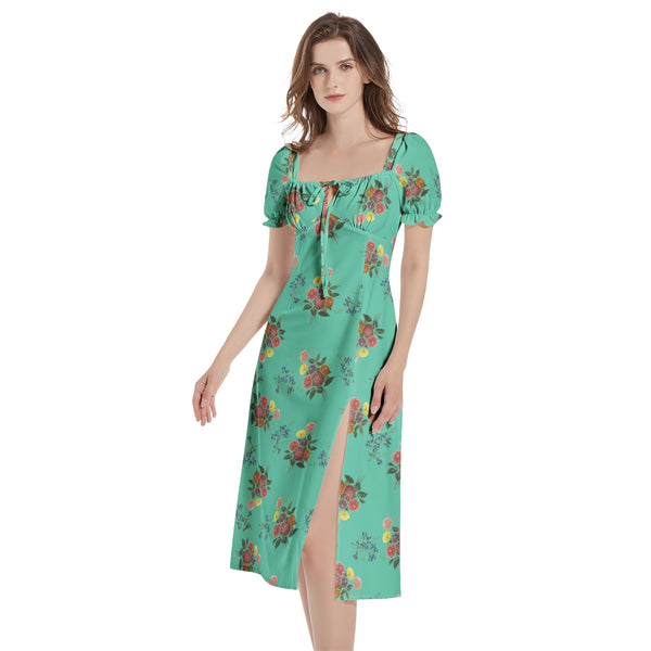 M Kemp Dahlia Puff Sleeve Split Thigh Midi Dress - Objet D'Art