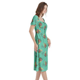 M Kemp Dahlia Puff Sleeve Split Thigh Midi Dress - Objet D'Art