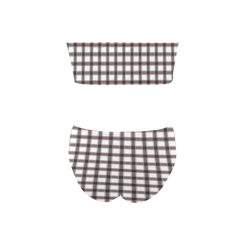 grid red gray print 2 Chest Wrap Bikini Swimsuit (Model S36) - Objet D'Art