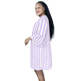 lavender stripes 2 Half Sleeves V-Neck Mini Dress (Model D63) - Objet D'Art