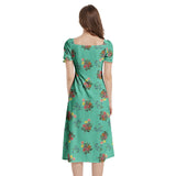 M Kemp Dahlia Puff Sleeve Split Thigh Midi Dress - Objet D'Art