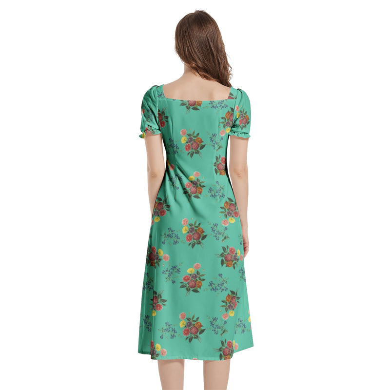 M Kemp Dahlia Puff Sleeve Split Thigh Midi Dress - Objet D'Art