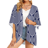 circle pattern blue print 3 Women's Kimono Chiffon Cover Up (Model H51) - Objet D'Art